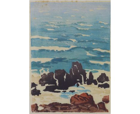 Anna Mary Hotchkis (Scottish 1885 - 1984), The Sea at St Ives, screen print, signed in pencil, framed under glass, 22 x 32cm