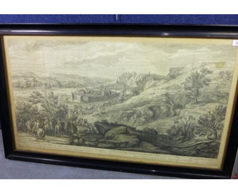 French engraved print, in a large glazed frame, size overall 110 x 65cm 