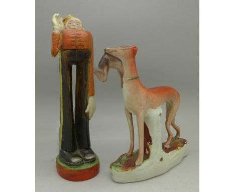 A Staffordshire greyhound and a novelty ceramic figure of a bellhop