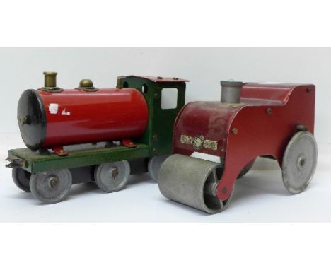 A model toy train and a Gyro-matic Nutoy road roller