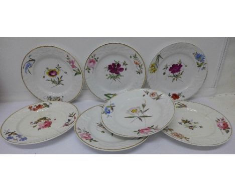 Seven Graingers Worcester plates, c.1815, six a/f