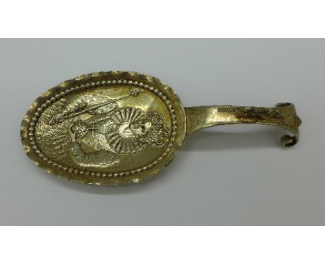 A continental silver caddy spoon, Chester import hallmark 1904