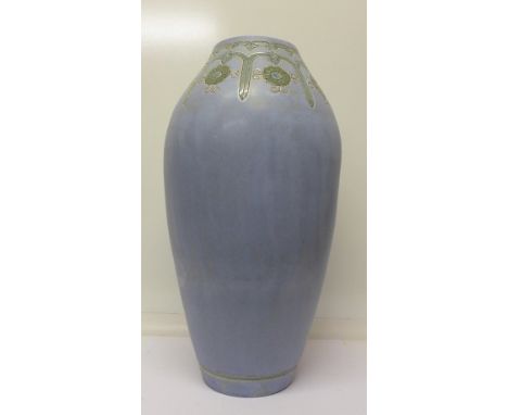 An early 20th Century pale blue and enamel vase, 49cm