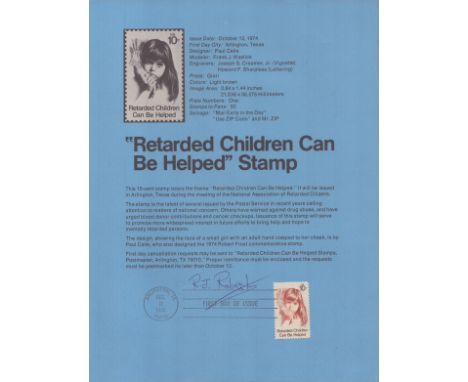Dr Richard Roberts signed Retarded Children can be helped stamp sheet. Nobel prize winner.&nbsp;Good condition. All autograph