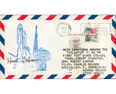 Astronaut Robert "Hoot" Gibson signed FDC. Good condition. All autographs come with a Certificate of Authenticity. We combine