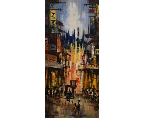 20th Century Continental School, oil on canvas, An Asian cityscape of mid-20th Century style, signed indistinctly and dated 1