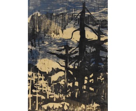 Ellen Nathan Singer (20th Century, American), screen print, 'Mountain Pines', signed and dated '59, number 5/6, framed, mount