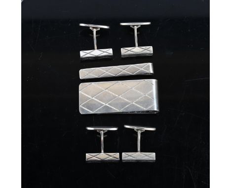 AARRE & KROGH EFTF - a Danish sterling silver modernist gentleman's dress set, comprising 2 pairs of cufflinks, tie clip and 