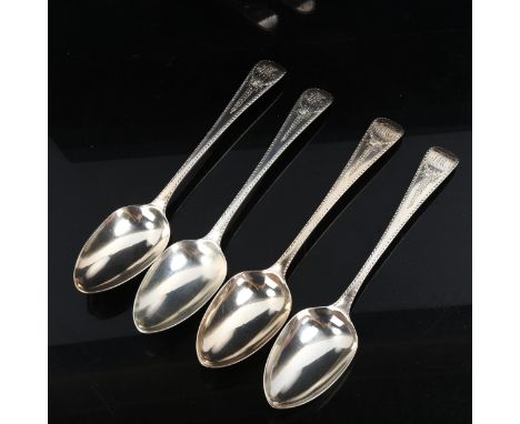 A set of 4 George III silver Old English pattern dinner spoons, with bright-cut engraved decoration, by George Smith III, hal
