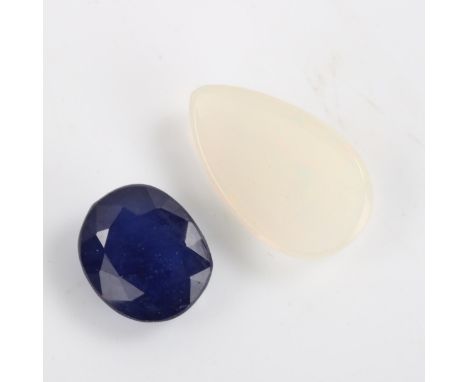 2 unmounted gemstones, comprising 2.35ct pear cabochon opal, and 3.80ct oval mixed-cut sapphire, with GLI report cards (2)Lot