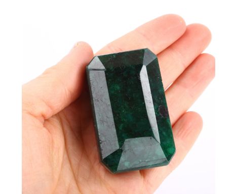 A large unmounted 481ct rectangular step-cut Brazilian emerald, 53.65mm x 34.30mm x 28.20mm, with GLI report cardLot sold as 