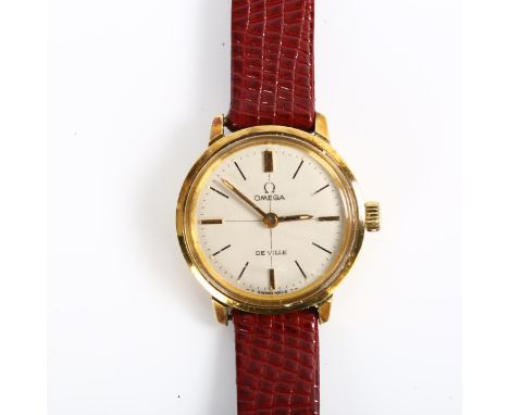 OMEGA - a lady's gold plated Deville mechanical wristwatch, silvered crosshair dial with gilt quarterly baton hour markers, s