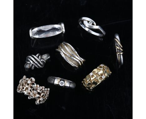 JENS JOS AAGAARD - 8 Danish sterling silver rings, sizes K x 2, M x 4, N x 1, and R x 1, 48.2g total (8)No damage or repairs,