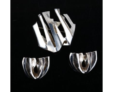 A similar Vintage Danish sterling silver abstract pendant/brooch and pair of earrings, makers include Erik Hyldebrandt, penda