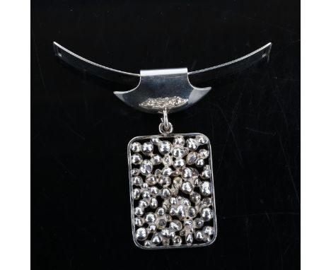 NIELS ERIK FROM - a Vintage Danish sterling silver collar ornament, with abstract pendant drop, overall height 63.7mm, 30.5gN