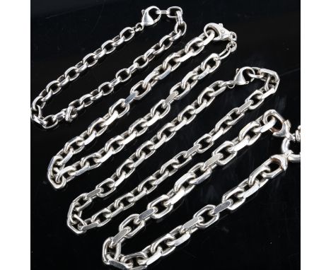 4 Danish silver cable link chain bracelets, lengths 1 x 17cm, 3 x 20cm, 81.3g total (4)No damage or repairs, only light surfa