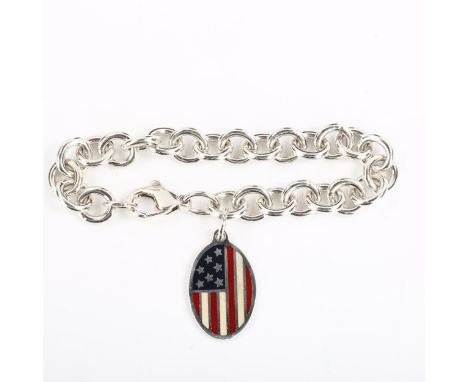 TIFFANY & CO - a sterling silver and enamel American flag charm bracelet, bracelet length 18cm, 34.8gNo damage or repairs, no