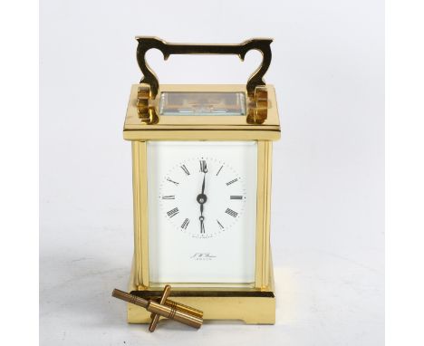 J W BENSON - a lacquered brass carriage clock, 11 jewel movement, case height 11.5cm, working order with keyMovement - curren