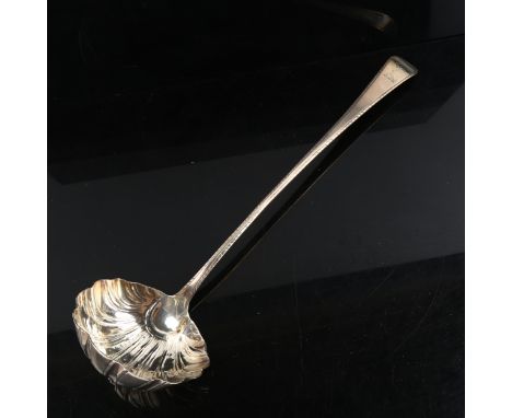 A George III silver Old English pattern punch ladle, with feathered edge and shell bowl, maker's marks RR, hallmarks London 1