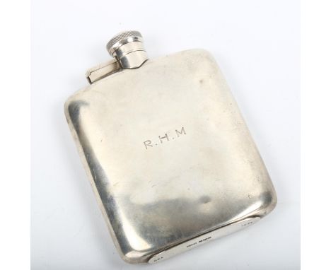 An Edward VIII curved silver quarter pint hip flask, by James Dixon & Sons Ltd, hallmarks Sheffield 1936, height 13cm, 5.1ozS