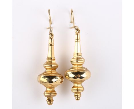 A pair of 9ct gold pendant earrings, hallmarks Birmingham 1993, earring height 47.7mm, 2.7gNo damage or repairs, only light s