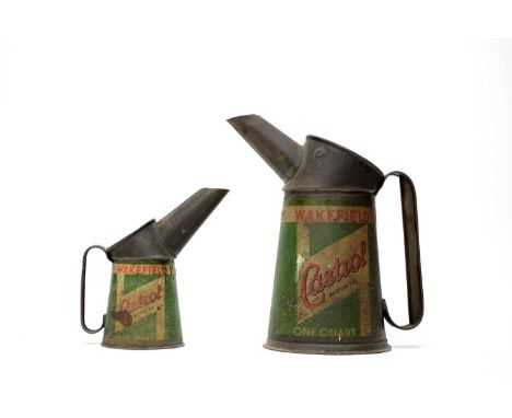 Vintage and classic car parts, two Wakefield Castrol motor oil pourers - 1 quart and a half pint. (2)