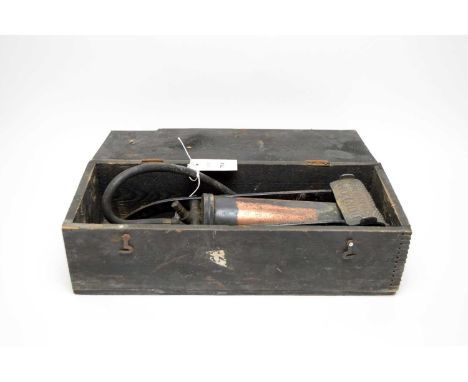 Vintage and classic car parts, Dunlop standard foot pump in a wooden box.