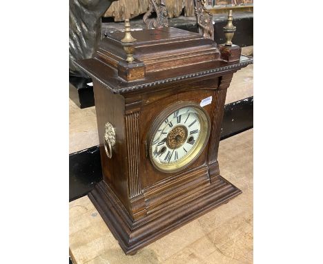 MAHOGANY CASE STRIKING MANTLE CLOCK (WITH KEY &amp; PENDULUM)