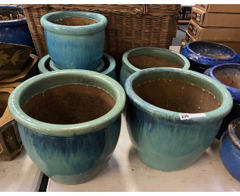 QTY OF GREEN CERAMIC POTS