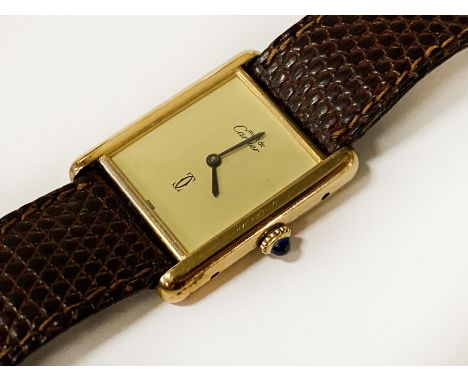 MUST DE CARTIER TANK WATCH WITH ORIGINAL LEATHER STRAP A/F