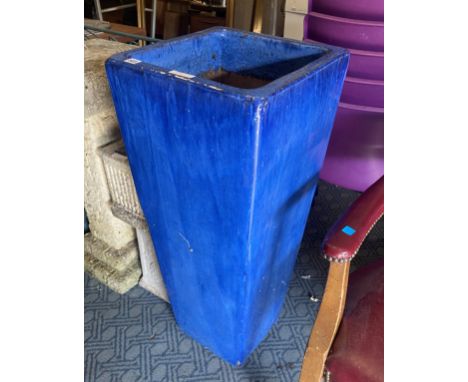 TALL BLUE CERAMIC PLANTER 