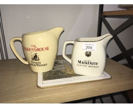 2 WATER JUGS FAMOUS GROUSE, MACKENZIE SCOTCH WHISKEY