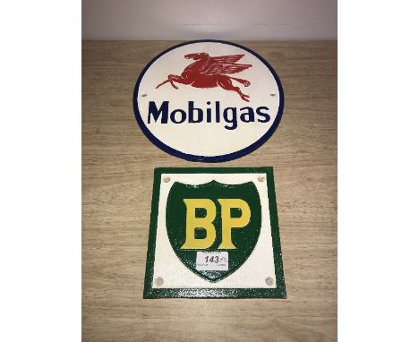 2 RETRO CAST METAL SIGNS (BP, MOBILE GAS)