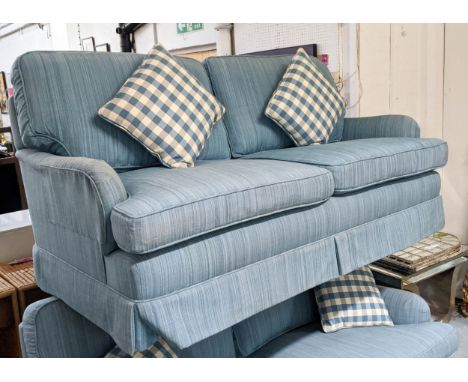 HART VILLA INTERIORS SOFA, 90cm high, 180cm wide, 100cm deep, Howard style design, blue fabric upholstered, with two checked 