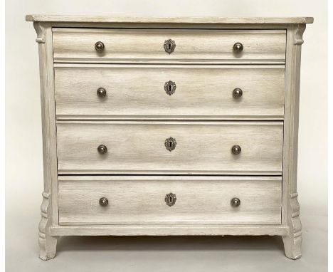 COMMODE, 100cm W x 55cm D x 86cm H, 19th century French Napoleon III, traditionally grey painted, with four shaped long drawe