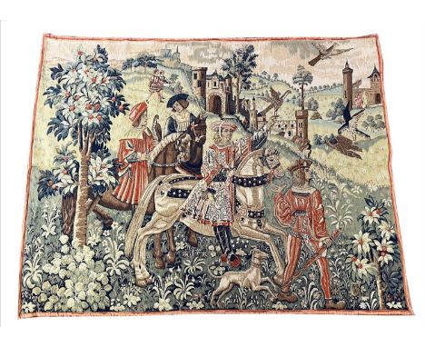 TAPESTRY, depicting a medieval hunting scene, 127cm x 165cm. 
