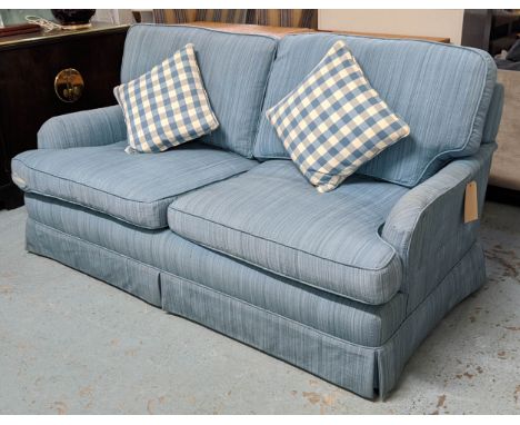 HART VILLA INTERIORS SOFA, 90cm high, 180cm wide, 100cm deep, Howard style design, blue fabric upholstered, with two checked 