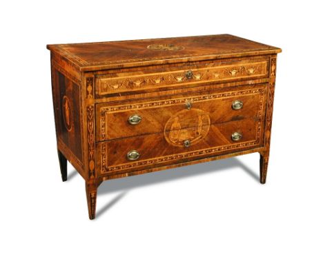 An Italian walnut neo-classical commode - late 18th century, in the manner of Maggiolini, with marquetry inlaid border decora