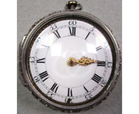 An 18th century white metal pair cased pocket watch, white dial with verge movement signed 'C. Cabrier London 1194' to the ba