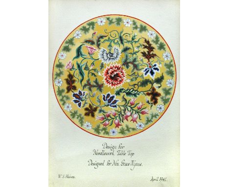 § Wilfred Stanley Haines (British, 1905-1944) Design for a Needlework Table Top, designed for Mrs Grace Wynne, signed lower r