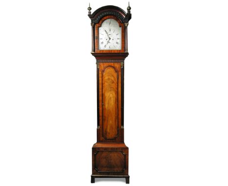 A George III mahogany longcase clock, the breakarch one piece 12inch silvered dial signed 'Roberts, Bury', with 8 day 5 pilla