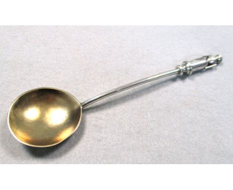 An unusual Edwardian Suffragette spoon, by William Hutton & Sons Ltd, London 1907, with gilt hammer beaten bowl and stylised 