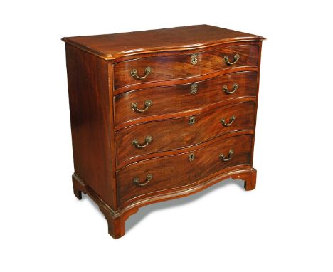 A George III mahogany serpentine chest, of four long drawers, with cast brass handles and escutcheon, on bracket feet 92 x 96