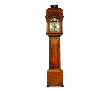 Thomas Lister, an imposing 18th century musical longcase clock, the oak and banded case with caddy top hood having 13 inch br