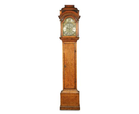 An imposing walnut seaweed marquetry longcase clock, Delander and adapted, the caddy top hood with fretwork mouldings, 12.25i