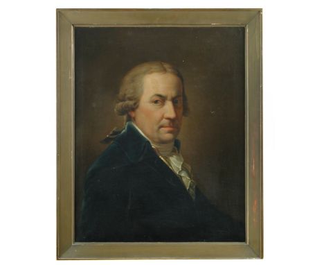 North European Follower of Anton Raphael Mengs  Portrait of a gentleman in a blue coat and white stock oil on canvas 64 x 50c