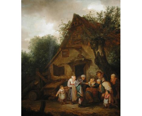 Cornelis Pietersz. Bega or Begijn (Dutch, 1631/2-1664) Dutch family outside an inn signed lower right "C Beg (?g) a" oil on p