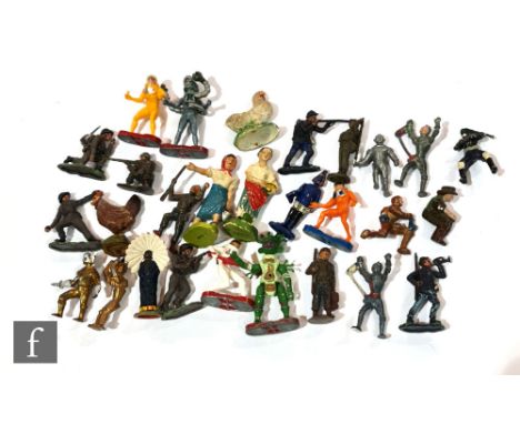 A collection of hollowcast space figures, comprising a Charbens spaceman, and a selection of Cherilea / John Hill &amp; Co fi