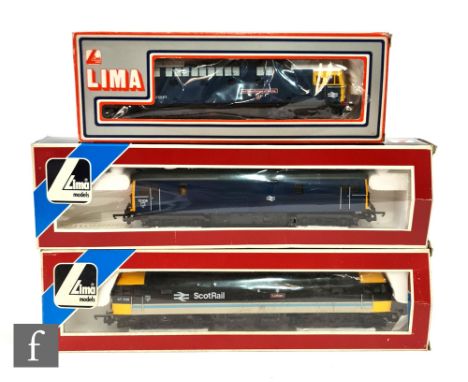 Three OO gauge Lima locomotives, 205170 Class 73 BR 73108, 205211 Class 47 Scotrail 'Lothian', and 205114 Class 33 Bo-Bo repa