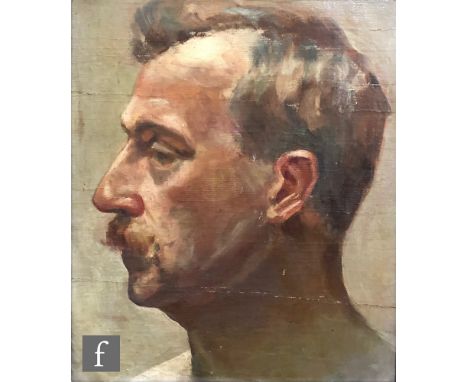 ENGLISH SCHOOL (EARLY 20TH CENTURY) - Profile portrait of a gentleman, bust length, oil on canvas laid down on board, framed,